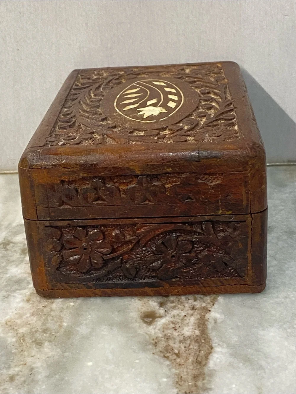 Vintage Pier 1 Carved Wood Trinket Box India Boho